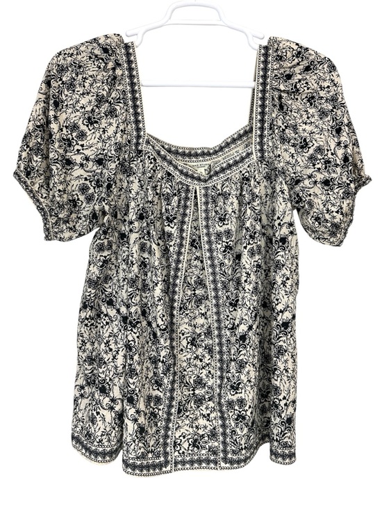 Max Studio Tops - Max Studio Square Neck Puff Sleeve Blouse In Cream And Black